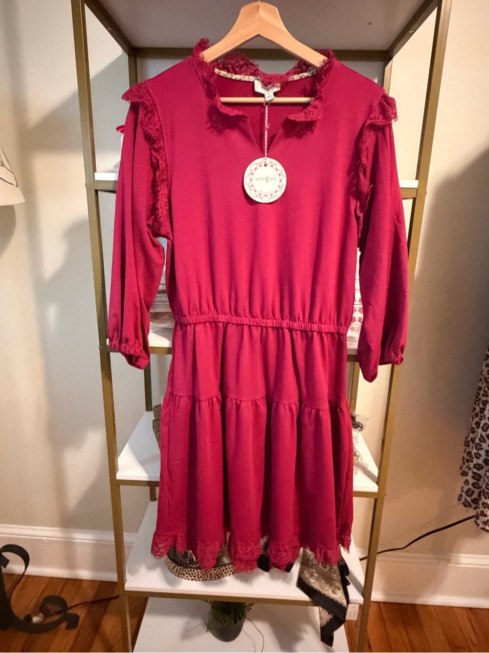 Women’s Umgee Raspberry Ruffle Tiered Dress NWT Small